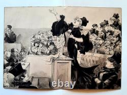 1 original drawing board by Albert Robida. Women Lawyers 1883