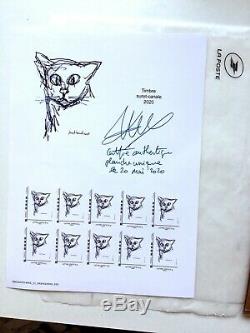 10 Original Cats Drawings Card With Plate 10 Monetized Stamps