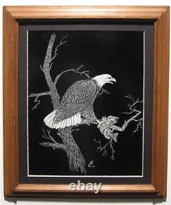 1979 Vintage Yates Scratchboard Wildlife Art Eagle Bar