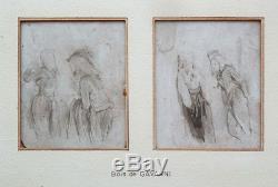 2 Small Original Drawings Of Paul Gavarni (1804-1866) On Wood
