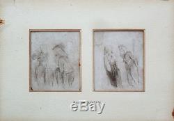 2 Small Original Drawings Of Paul Gavarni (1804-1866) On Wood