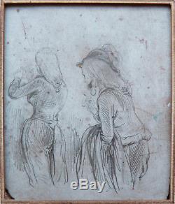 2 Small Original Drawings Of Paul Gavarni (1804-1866) On Wood