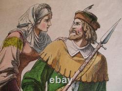 2 plates, 8 engravings, costume drawings of the 14th and 15th centuries, old German publication