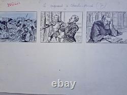 3 original comic strips signed by G. Quesnel. Charles V. Toad