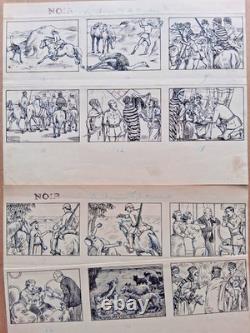 6 original comic strips signed YMER. The Ostrich Hunter