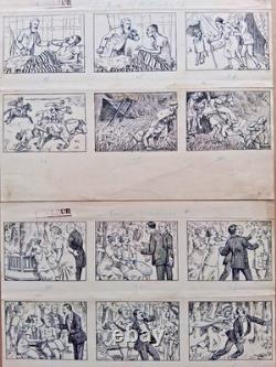 6 original comic strips signed YMER. The Ostrich Hunter