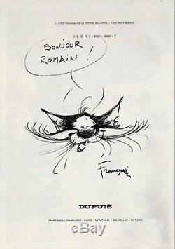 André Franquin Original Drawing Le Cat Signed In The Album Lagaffe Nous Gâte