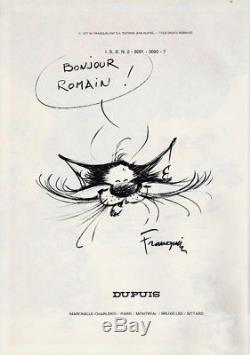 André Franquin Original Drawing Le Chat, Dedication, Lagaffe Spoils Us