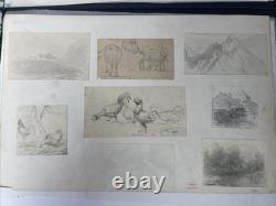 André Giroux Board of 8 Drawings of Landscapes & Animals