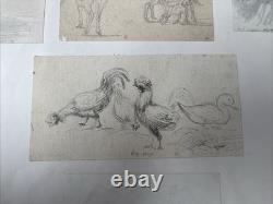 André Giroux Board of 8 Drawings of Landscapes & Animals