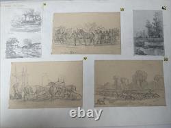 André Giroux Plate of 5 Drawings Landscapes & Animals
