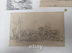 André Giroux Plate of 5 Drawings Landscapes & Animals