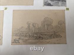 André Giroux Plate of 5 Drawings Landscapes & Animals