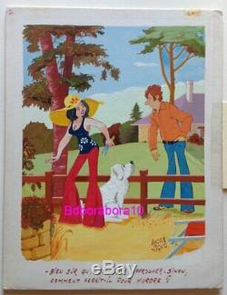 André Vigno Pin Up Painting Board Original (art Drawing Days Of France Kiraz)