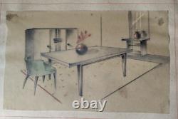 Antique Art Deco, Interior Design Furniture, Original Drawing Board by Pierre Tridon