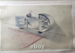 Antique Art Deco, Interior Design Furniture, Original Drawing Board by Pierre Tridon