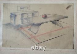 Antique Art Deco, Interior Design Furniture, Original Drawing Board by Pierre Tridon