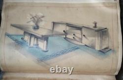 Antique Art Deco, Interior Design Furniture, Original Drawing Board by Pierre Tridon