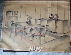 Antique Art Deco, Interior Design Furniture, Original Drawing Board by Pierre Tridon