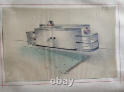 Antique Art Deco, Interior Design Furniture, Original Drawing Board by Pierre Tridon