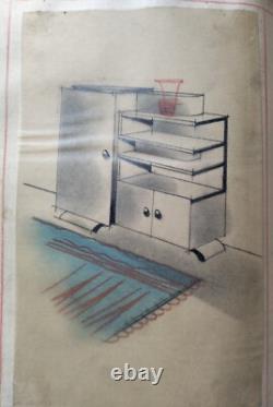 Antique Art Deco, Interior Design Furniture, Original Drawing Board by Pierre Tridon