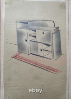 Antique Art Deco, Interior Design Furniture, Original Drawing Board by Pierre Tridon