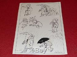 Bd Drawing Strido Humor Press / Board Original Signed Ca1960 Bd 33x24 Rain