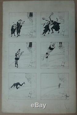 Beautiful Ink Drawing Board Original Scene Musicians Albert Guillaume Circa 1900