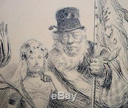 Beautiful Original Drawing Of Willette Reine Wilhelmine + Paul Kruger Boer War