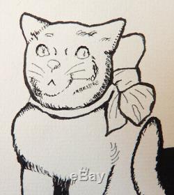 Cat Drawing Ink Signed Benjamin Rabier