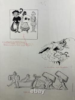 Chinese Ink Comic Project Board for Illustration circa 1940