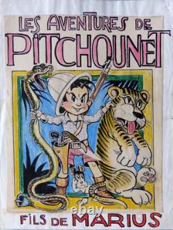 Cover of PITCHOUNET original drawing by MAT around 1930 + CHARLOT plate