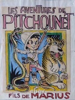 Cover of PITCHOUNET original drawing by MAT around 1930 + board of CHARLOT.