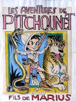 Cover of PITCHOUNET, original drawing by MAT circa 1930 + CHARLOT comic strip