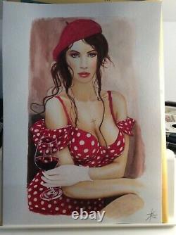 Design Original Dedicace Planche Bd Tribute Woman A La Robe Rouge Art Pin Up