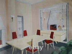 Drawing Gouache Architecture Board Decorator Dining Room 1940/50