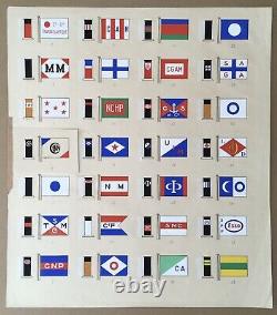 Drawing Original Gouache Floor Flags 28 Pavilions Maritime Companies