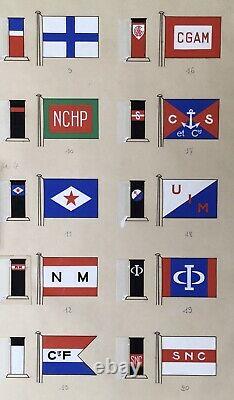 Drawing Original Gouache Floor Flags 28 Pavilions Maritime Companies