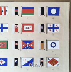 Drawing Original Gouache Floor Flags 28 Pavilions Maritime Companies