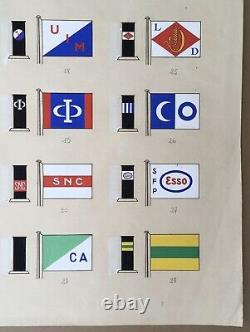 Drawing Original Gouache Floor Flags 28 Pavilions Maritime Companies