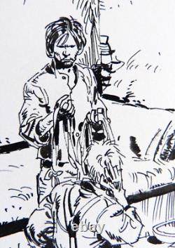 Drawing by Victor De La FUENTE Original Board for Mortimer 1974 Western