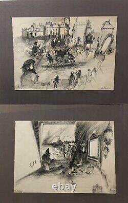 Drawings 20thm Xxèm Signed Ink Realism Illustration Travel 2 Original Plates