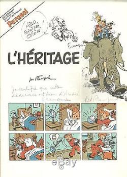 Franquin Drawing Original Of Spirou + Dedicace + Certificate Of Authenticity