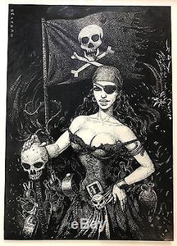 Fred Beltran Superb Original Drawing B & W Women Pirate 20 29 CM