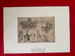 Gcb/13-Watercolor Original-Victor Prouvé-Test Plate with Two Self-Portraits