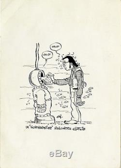 Gotlib Original Drawing Original Circa 1974 The Diver Meeting Gotlib