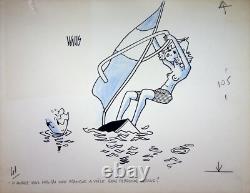 HUMOR PRESS Guy VALLS Windsurfing, Original signed drawing