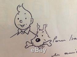 Herge / Tintin And Milou Original Drawing Dedicace Signed / Tbe Luxury Frame