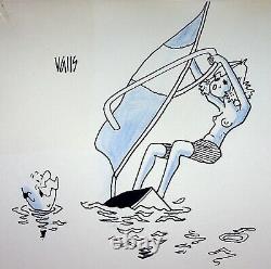 Humour Presse Guy Valls Original Drawing Sailing Board Signed