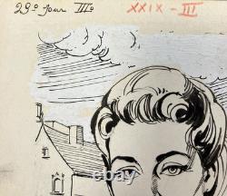 Ink original comic strip board for the newspaper Paris Jour circa 1950
